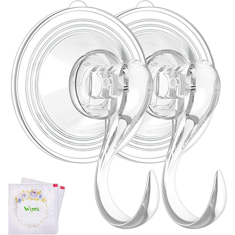 Lot de 2 grands crochets transparents à ventouse robustes avec lingettes, fenêtre solide amovible de 22 lb