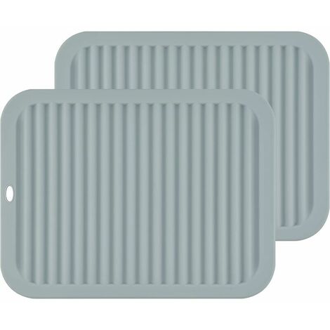 Lot de 2 grands dessous-de-plat et maniques en silicone polyvalents - Rectangulaires - Gris clair（23x30x0.6cm）