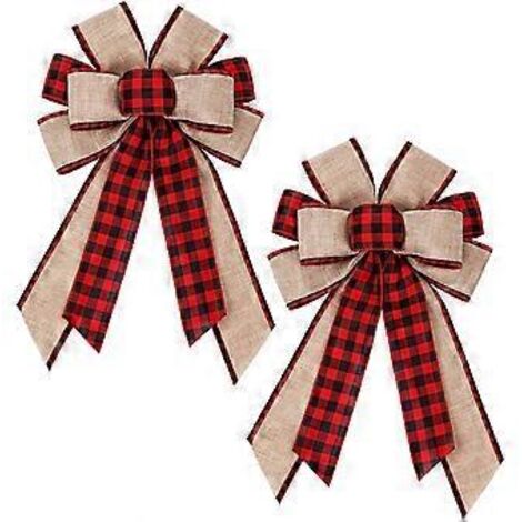 Lot de 2 grands nœuds pour sapin de Noël, nœuds à carreaux rouges pour décorer le sapin et la couronne, décorations pour les fêtes de Noël