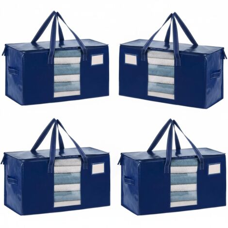 Lot de 2 grands sacs de rangement solides, réutilisables avec zip, pour vêtements, déménagement et courses, motif géométrique