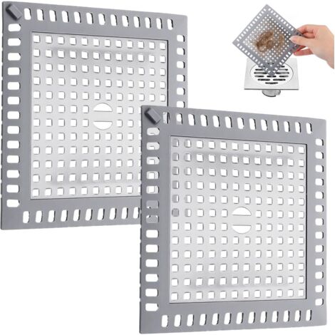 Lot de 2 grilles carrées en acier inoxydable - 12,5 x 12,5 cm - Pour douche, salle de bain