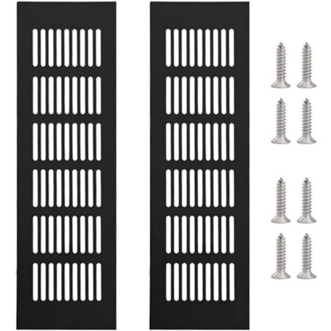 Lot de 2 grilles de ventilation rectangulaires en aluminium, en alliage, avec 8 vis, noires, 250 x 80 mm