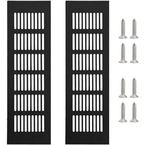 Lot de 2 grilles de ventilation rectangulaires en aluminium, en alliage, avec 8 vis, noires, 250 x 80 mm