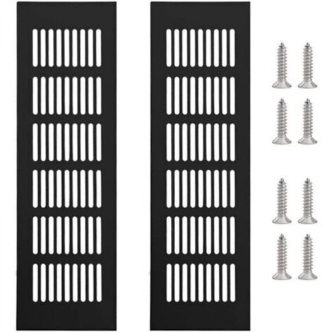 Lot de 2 grilles de ventilation rectangulaires en aluminium, en alliage, avec 8 vis, noires, 250 x 80 mm