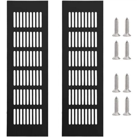 Lot de 2 grilles de ventilation rectangulaires en aluminium, en alliage, avec 8 vis, noires, 250 x 80 mm