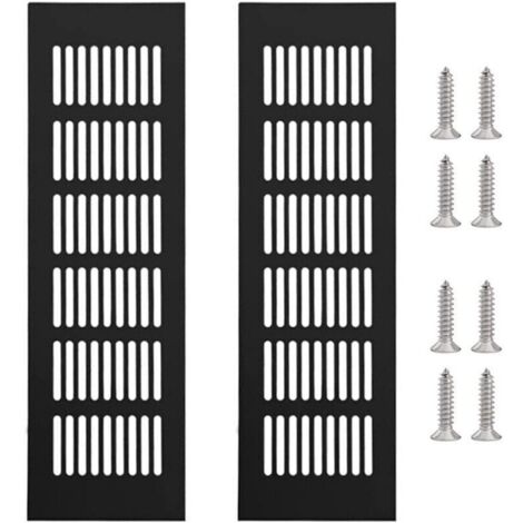 Lot de 2 grilles de ventilation rectangulaires en aluminium, en alliage, avec 8 vis, noires, 250 x 80 mm