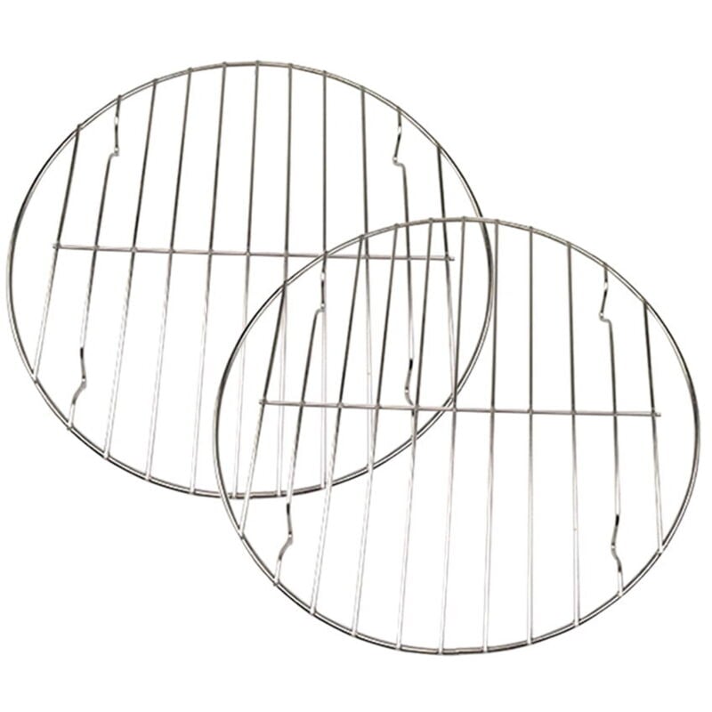 Feiyue - Lot de 2 grilles rondes en acier inoxydable pour grillades de viande, de poisson, de légumes, de pizza - 28 cm (sans plaque de cuisson noire)