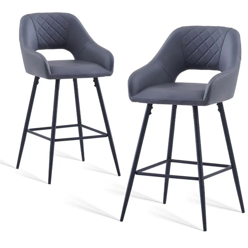 Jymtom - lot de 2 Gris tabourets de bar chaises en Similicuir,Siège rembourrée, pieds en métal,tabouret. chaises à manger, bars