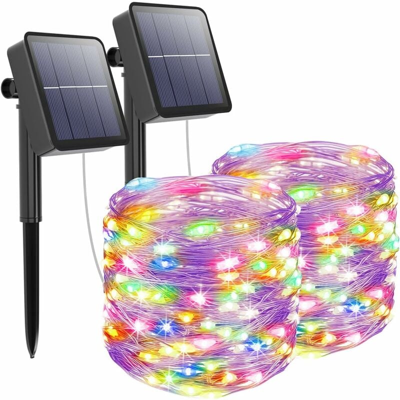 Lot de 2] Guirlande Lumineuse Exterieur Solaire, 12m 120 led Guirlande Guinguette Solaire Exterieure Étanche 8 Modes Décoration Lumière pour Jardin,