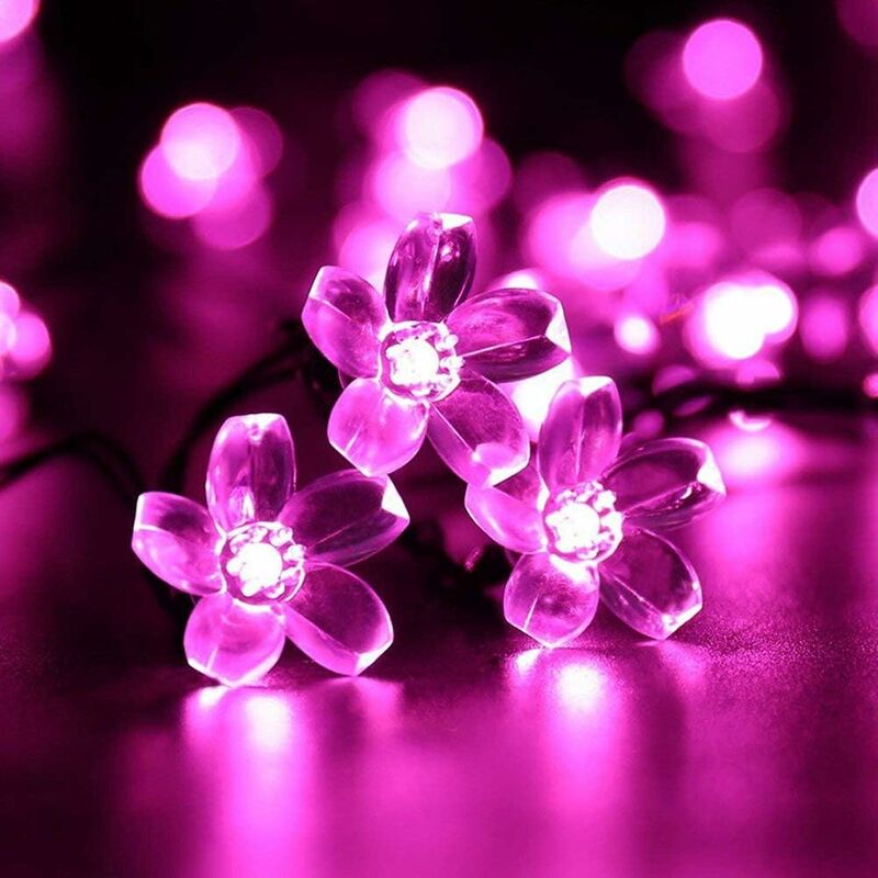 Guirlandes Ampoules Solaires Fleur,Étanche 23ft 50LED Pêche Sakura Fleur Solaire Guirlande Lumineuse pour Jardin Maisons Mariage Fête Noël