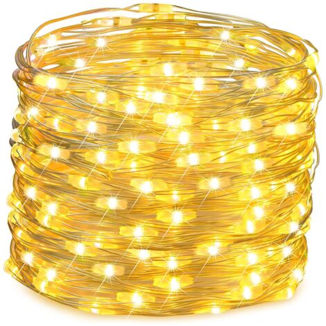 Lot de 2 Guirlande Lumineuse Noël à 10M 100 LED et à piles en fil de cuivre pour éclairage intérieur et extérieur, chambre, décoration de mariage, fête, décoration d'arbre