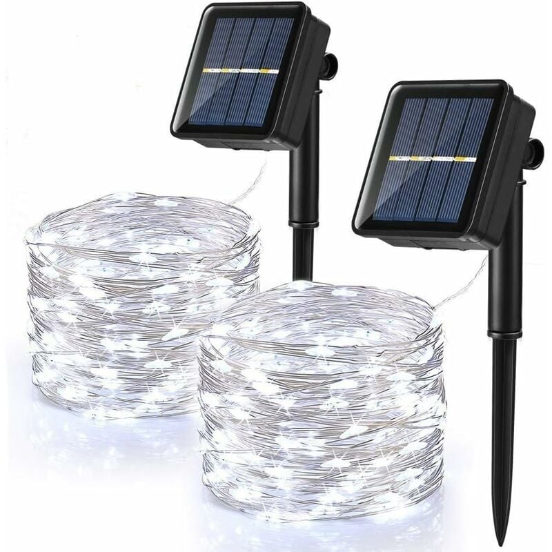 Lot de 2] Guirlande Lumineuse Solaire Extérieure, 100 led Guirlande Lumineuse Solaire Étanche 12M 8 Modes Guirlande Lumineuse en Fil de Cuivre pour