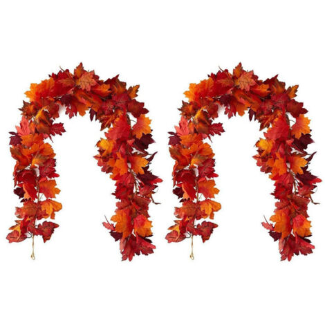 Lot de 2 guirlandes de Feuilles d'érable artificielles, Couronne de Feuilles d'érable d'automne de 180 cm,décoration d'automne,Décoration d'intérieur pour Halloween, Thanksgiving, Mariage