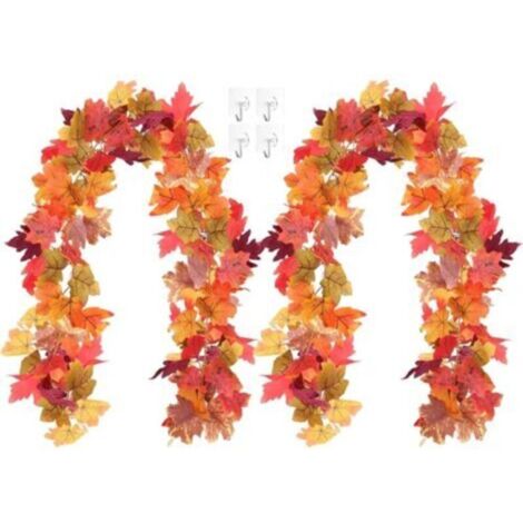 Lot de 2 guirlandes de Feuilles d'érable artificielles, Couronne de Feuilles d'érable d'automne de 180 cm,décoration d'automne,Décoration d'intérieur pour Halloween, Thanksgiving, Mariage