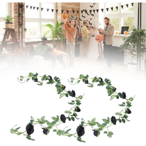 Lot de 2 guirlandes de roses artificielles noires de 200 cm (78,7 pouces), idéales pour la décoration murale de mariages et de fêtes.