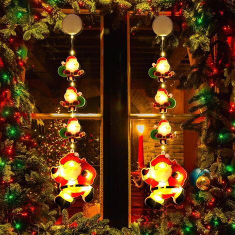 Lot de 2 guirlandes lumineuses décoratives de Noël à LED pour fenêtre, guirlande lumineuse d'intérieur Père Noël à piles à ventouse pour décoration de jardin, porte, maison, arbre, fête