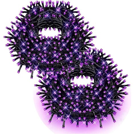 Lot de 2 guirlandes lumineuses noires 100 LED 10 mètres pour fêtes lumineuses, anniversaires, Halloween, Noël, chambre à coucher