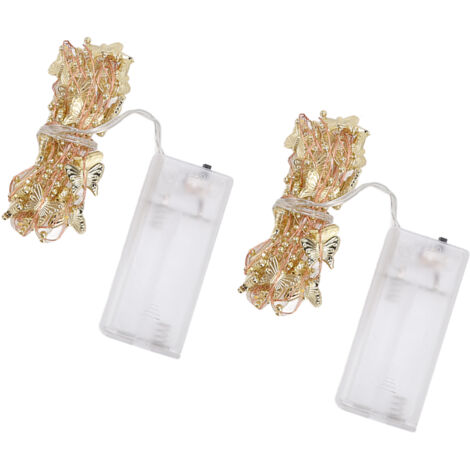 Lot de 2 guirlandes lumineuses papillon doré 20 LED fil de cuivre à piles pour fête Thanksgiving
