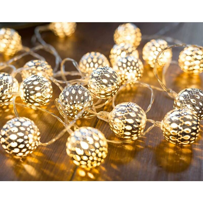 Guirlande Lumineuse Marocaine, 20 led Argent Globe Lumières avec pour Mariage, Anniversaire, Noël, Intérieur Extérieur, Décoration de Maison, Boule