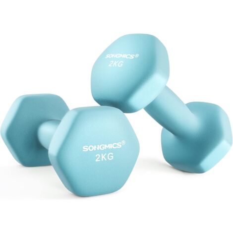 Lot de 2 Haltères,2 x 2 kg,Hexagonaux, pour Salle de Sport, Domicile,Bleu Clair