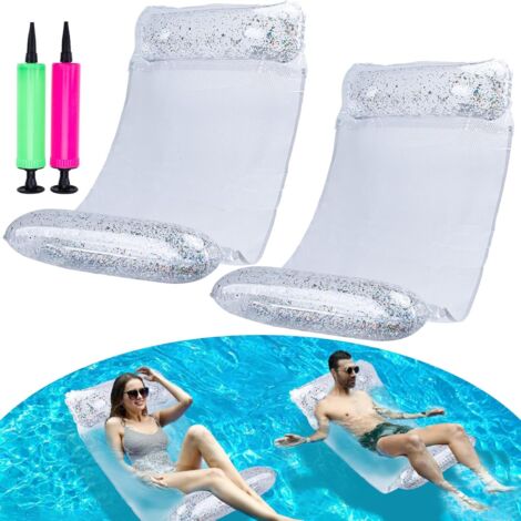 Lot de 2 Hamac pour Piscine, Matelas Gonflable 4 en 1 Accessoires d'eau,Hamac Flottant Piscine,Matelas Filet Piscine Adulte transparent -