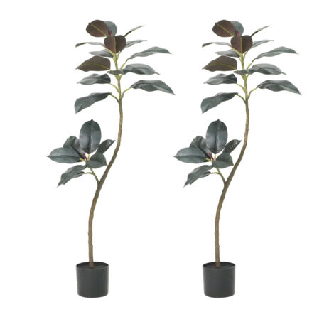 Lot de 2 hévéas artificiels en plastique tropical en pot - Grand arbre à caoutchouc simulé avec feuilles lisses et pot - Pour salon, chambre, bureau, jardin - 120 cm