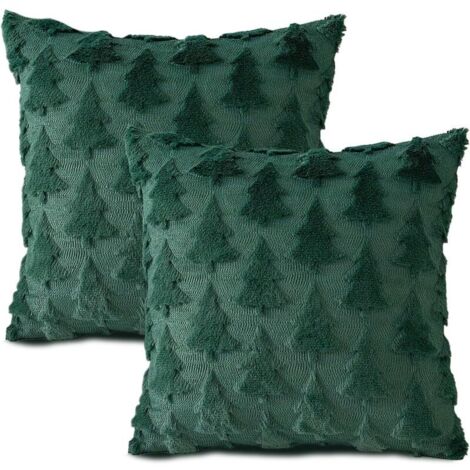 Lot de 2 Housse Coussin Noel 45x45 cm Vert Sapin de Noël Taies d'oreiller avec Fermeture éclair pour Fête de Noël d'hiver Maison Canapé Chambre Coucher Christmas Deco