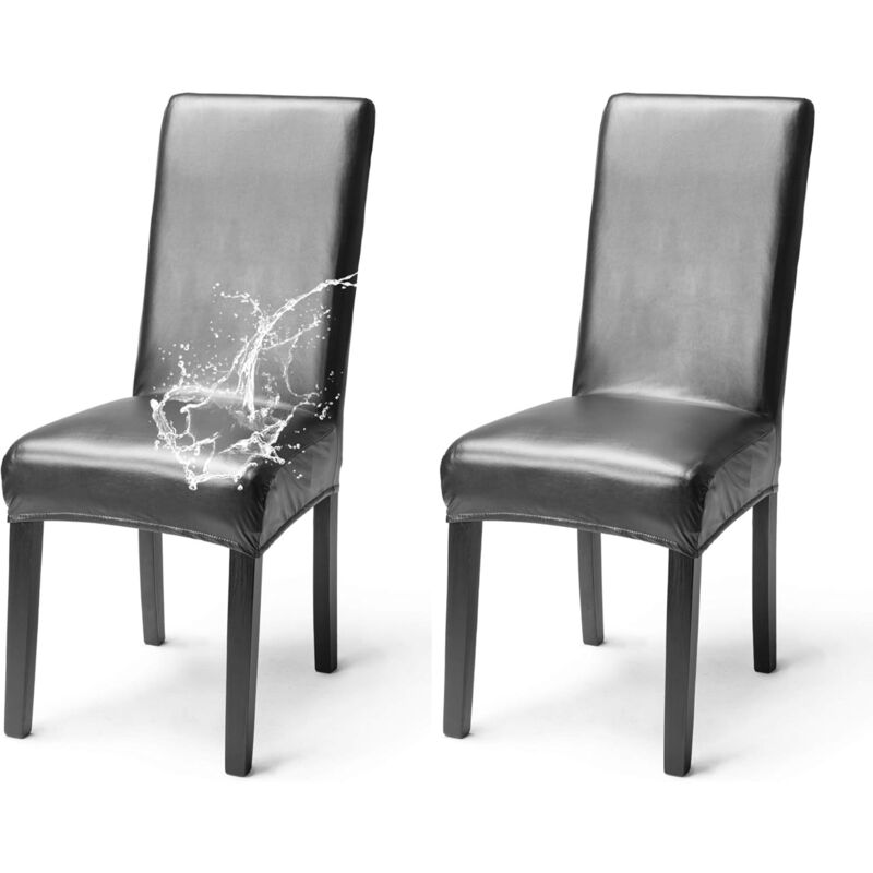 Lot de 2 Housse de Chaise Simili Cuir Imperméable Elégant Couverture de Chaise Extensible Dos Haut Salle à Manger Banquet Mariage Fête Noël