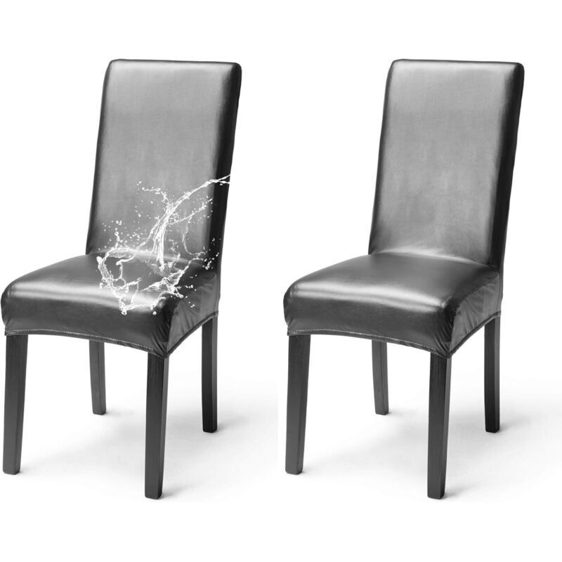 Serbia – Lot de 2 housses de chaise simili cuir imperméable – Ajustement parfait – Protection anti-poussière et anti-rayures – Pour salle à manger,