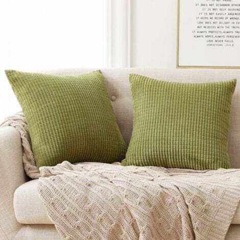 Lot de 2 Housse de Coussin en Velours, 60x60 cm, Vert Moutarde
