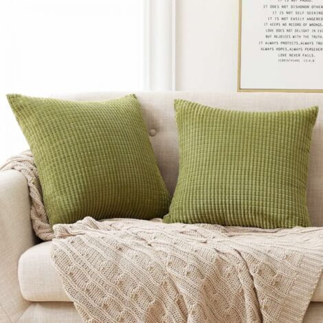 Lot de 2 Housse de Coussin en Velours, 60x60 cm, Vert Moutarde