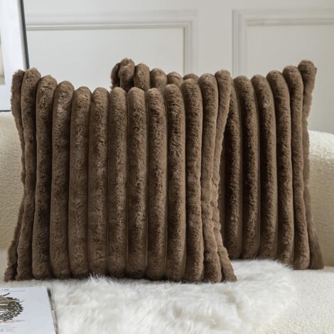 Lot de 2 Housse de coussin Rayures Fausse fourrure Velours 40x40 cm Salon Chambre Canapé