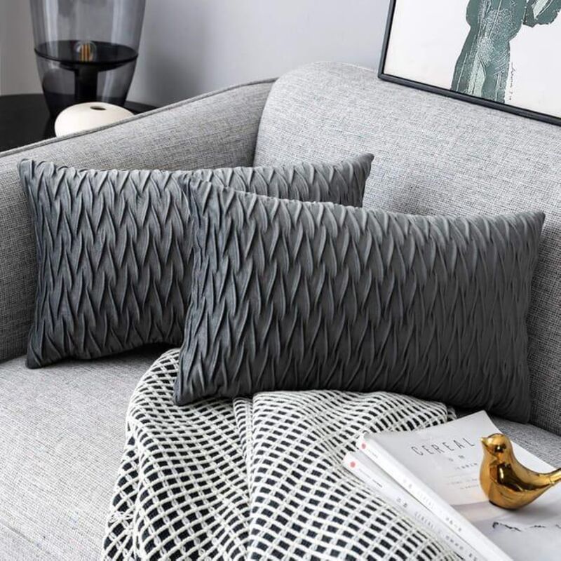 Lot de 2 Housses Coussin en Velours 30x50cm pour Salon Canapé,Housses Coussin Carrés de Motif uni Décoration Chambre,Gris