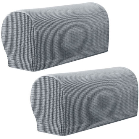 Lot de 2 housses d'accoudoirs en tissu extensible élasthanne imperméable antidérapant pour fauteuils, canapés, fauteuils inclinables (gris clair)