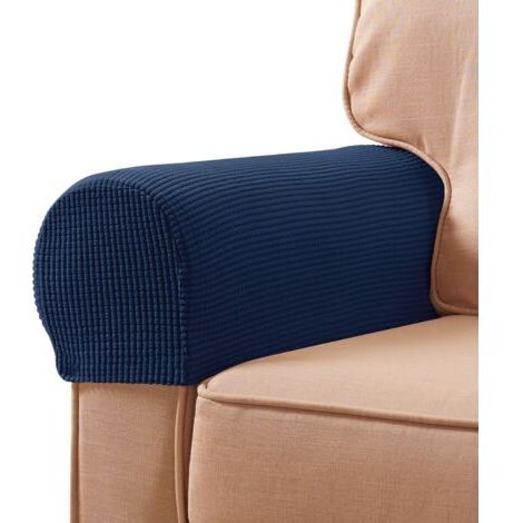 Lot de 2 housses d'accoudoirs extensibles pour canapés et fauteuils inclinables, avec 10 broches fixes, bleu marine