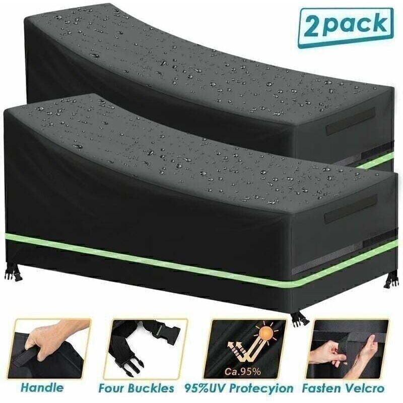 2 pcs Housse de Chaise Longue de Jardin,Résistance au Vent,Anti-UV,Tissu Oxford 420D Housse avec Grilles D'aération et Bande Réfléchissante pour