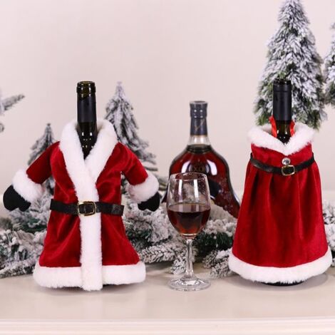 Lot de 2 housses de bouteille de vin décoratives en peluche pour Noël, Nouvel An, décoration de table à manger, cadeau de fête