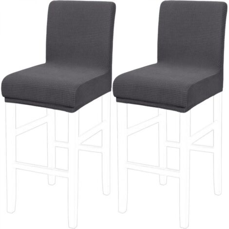 Lot de 2 housses de chaise de salle à manger gris foncé 35 x 35 x 2,5 cm, housses de chaise de bar extensibles à carreaux amovibles et lavables