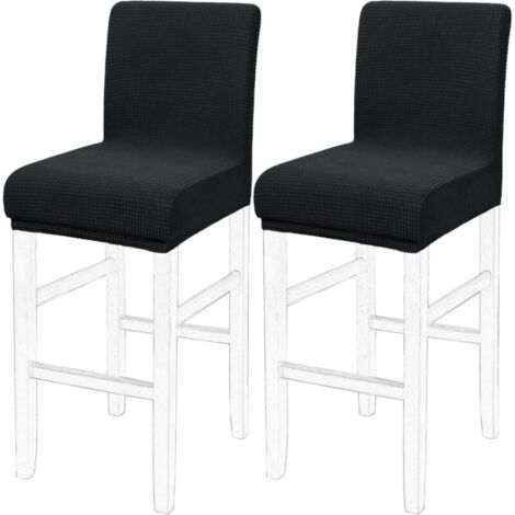 Lot de 2 housses de chaise de salle à manger noires 35 x 35 x 2,5 cm, housses de chaise de bar extensibles à carreaux amovibles et lavables