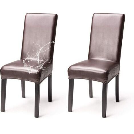 Lot de 2 Housses de Chaise Simili Cuir Imperméable Elégant Couverture de Chaise Extensible Dos Haut Salle à Manger Banquet Mariage Fête Noël Restaurant Hôtel,Marron