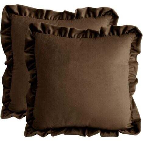Lot de 2 Housses de Coussin à Volants Brun 45x45 cm Home Décoratif, Taie d'oreiller en Velours pour Canapé, Chambre, Voiture