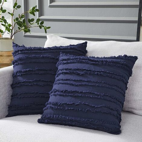 Lot de 2 housses de coussin bleu marine pour canapé-lit, housses de coussin décoratives en coton et lin, 45 x 45 cm