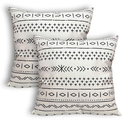 Lot de 2 Housses de Coussin Boho Noir & Crème, 18x18 Pouces, Imperméables, Décor Extérieur/Intérieur pour Canapé, Patio