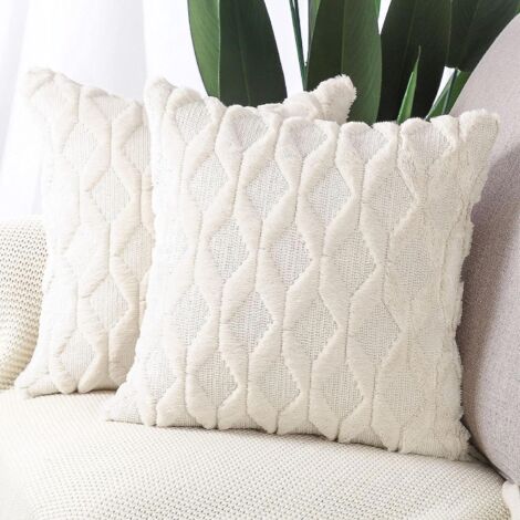 lot De 2 Housses De Coussin Dcoratives Velours Court Laine Peluche Douce Style Luxe Canap Chambre Beige 45x45cm
