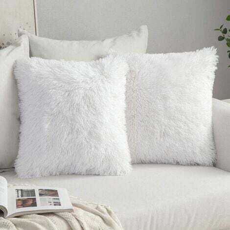 Lot de 2 housses de coussin de canapé en fourrure de luxe, décor de canapé, chambre à coucher, lit, taies d'oreiller décoratives en peluche super douces, 40 x 40 cm, 16 x 16 pouces, blanc