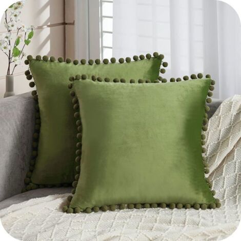 Lot de 2 Housses de Coussin Déco Chambre Douces Carrées en Velours Uni - 45x45cm, Vert