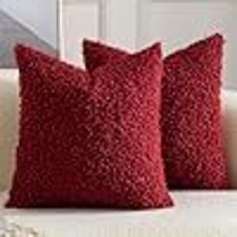 Lot de 2 Housses de Coussin Décorative en Fausse Fourrure Sherpa Bouclé Douces et Duveteuses Coussin pour Canapé Sofa Lit et Salon 45x45 cm Bordeaux