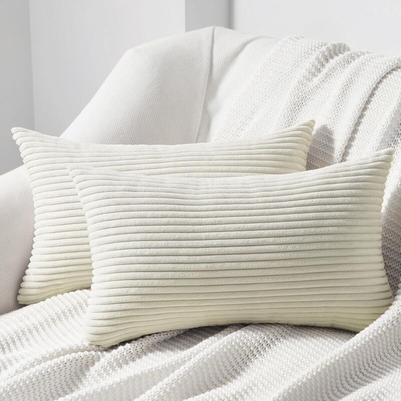 Lot de 2 Housses de Coussin décoratives Douces en Velours côtelé pour Salon, Chambre à Coucher avec Fermeture éclair Invisible - 30 x 50 cm - Beige