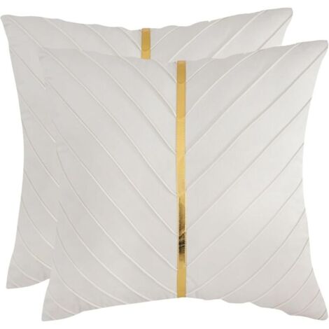 Lot de 2 housses de coussin décoratives en cuir doré, style moderne et luxueux, pour canapé, lit ou salon (40 x 40 cm).