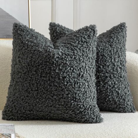 Lot de 2 housses de coussin décoratives en fausse fourrure de sherpa, taies d'oreiller pelucheuses et douces, en peau de mouton, pour canapé, sofa, lit, salon, 45 x 45 cm, gris